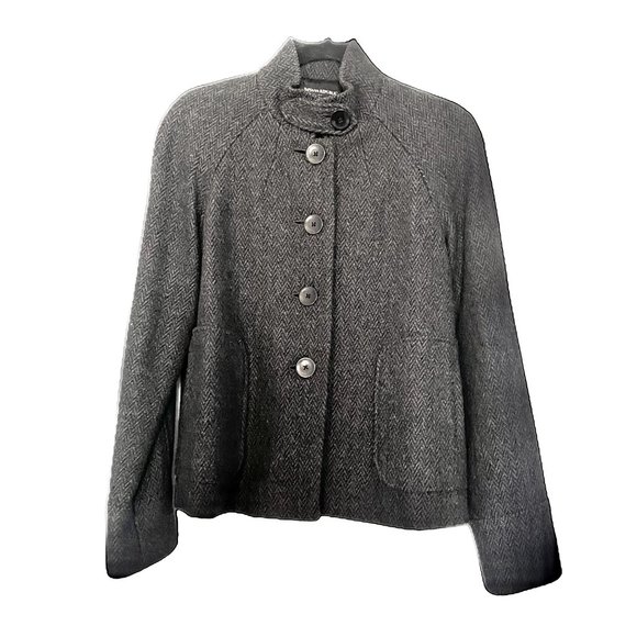 Banana Republic Military Style Cropped Jacket Gray Herringbone Mock Collar  EUC - Picture 1 of 15